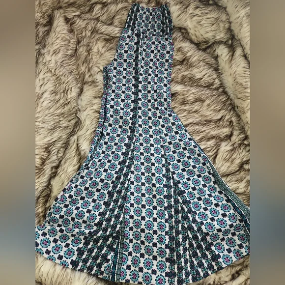 EARTHBOUND Green and Blue Patterned Flare Pants - Picture 2 of 3